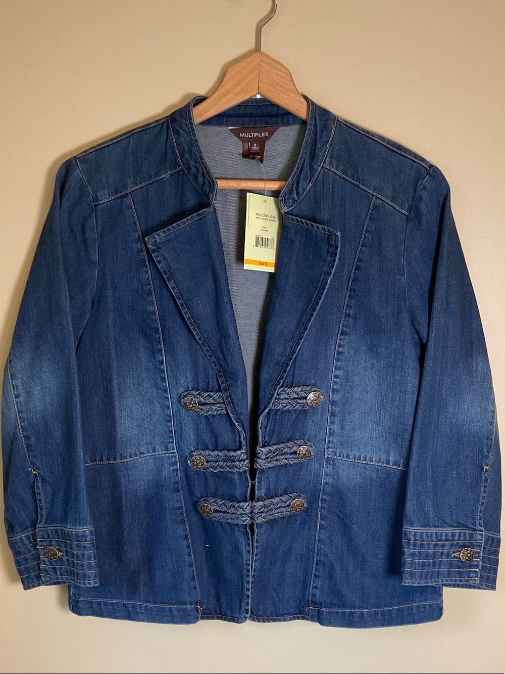 Multiples Navy Braided-Trim Denim Jacket